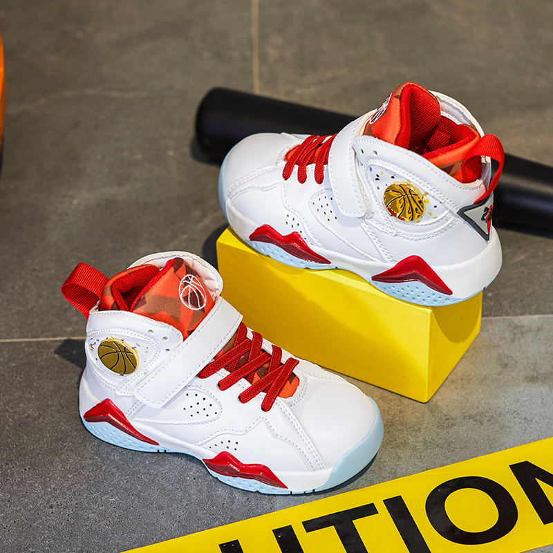 Children's Basketball Shoes for Boys and Girls, Professional Training-Specific High-Top Sports Shoes for Kids, Leather Surface, Waterproof, Non-Slip and Wear-Resistant