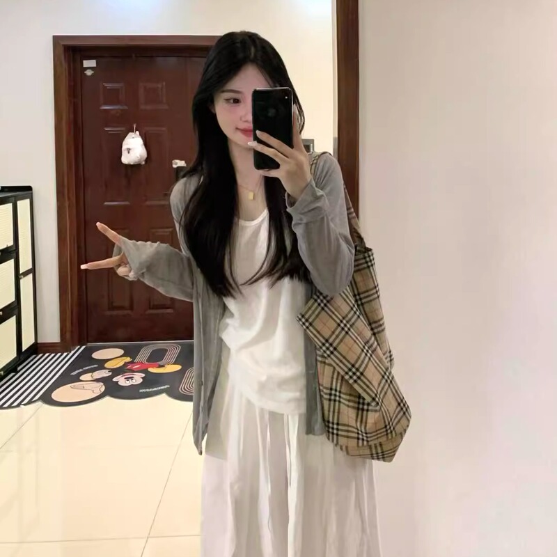 Sun Protection Spring and Summer Thin Knit Jacket Outfit, a Complete High-End Suit with a Camisole Cardigan Two-Piece Set Top