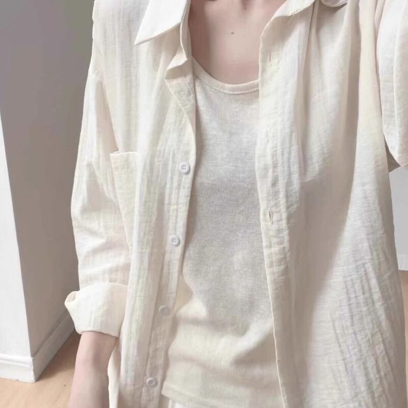 Slightly Sheer Tencel Linen Shirt for Women, Summer Thin Design, Casual Loose Blouse, Cotton and Linen Shirt Cardigan