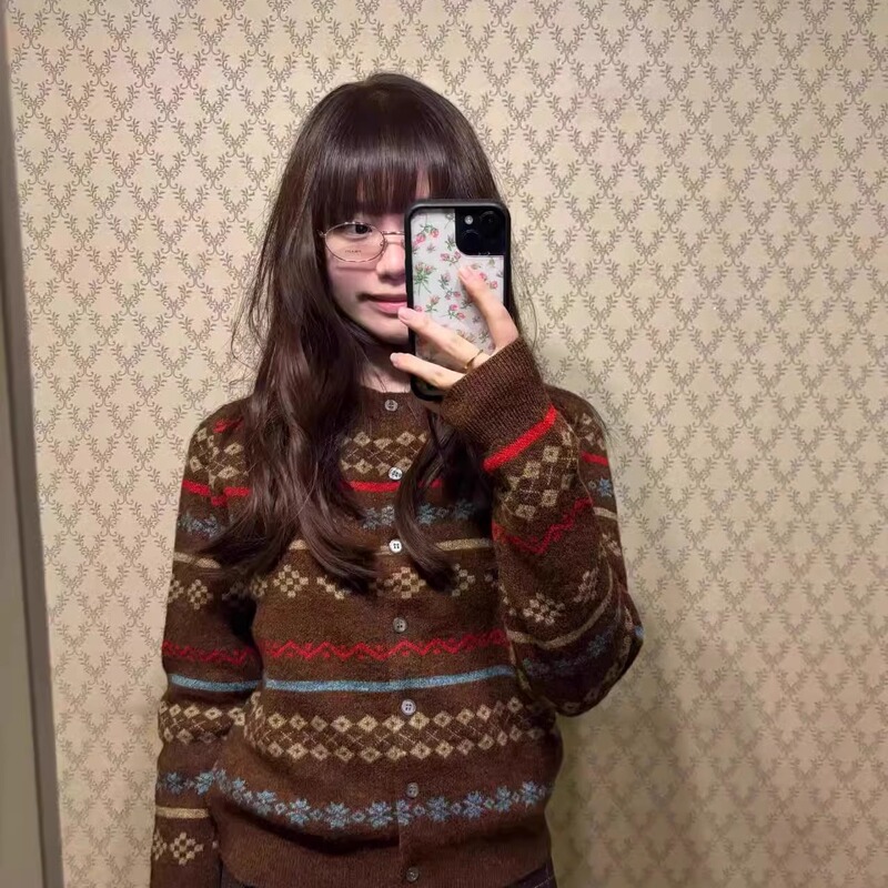 Christmas Atmosphere Fair Isle Retro Sweater for Women, Autumn and Winter 2026 New Style, Inner Knit Cardigan, Short Jacket