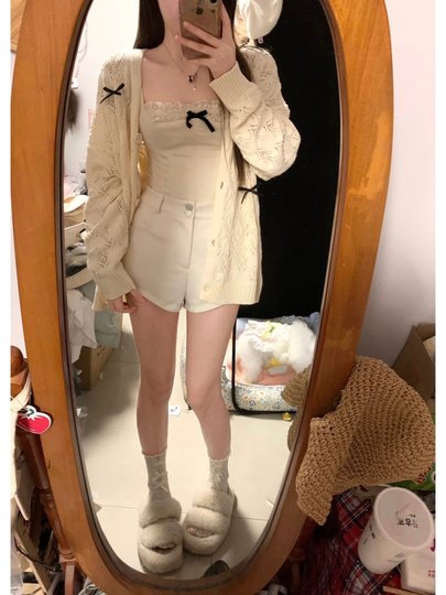 Hollow Bow Thin Spring and Summer New Style Sweater, Sweet Loose Knit Top Cardigan Jacket for Women