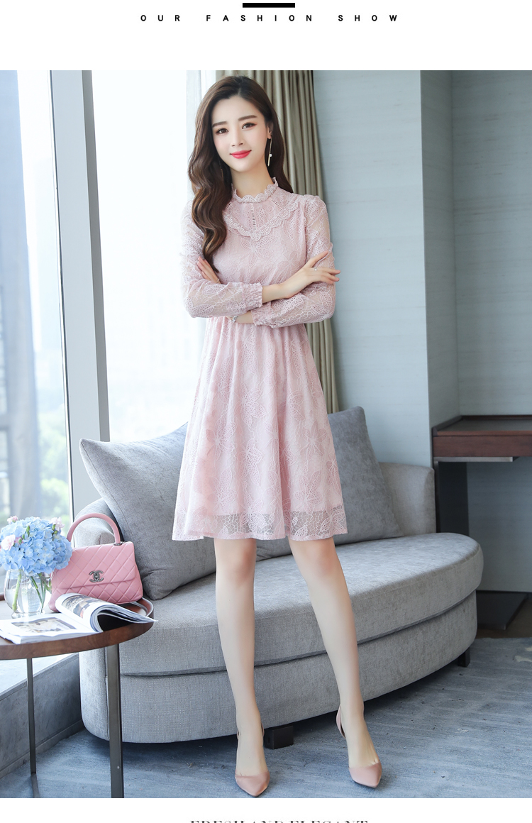 2018 mùa thu mới nữ Hàn Quốc phiên bản của tự trồng nhỏ tươi ren váy rỗng ra eo là mỏng Một từ dưới váy đầm dạ hội