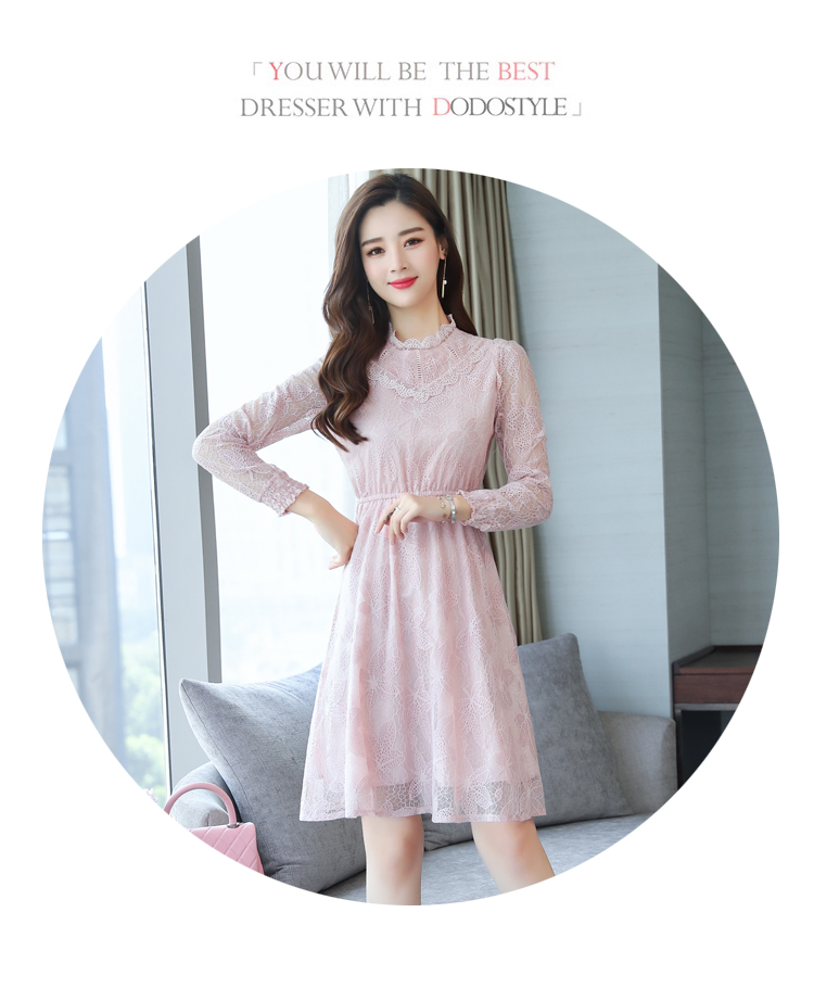 2018 mùa thu mới nữ Hàn Quốc phiên bản của tự trồng nhỏ tươi ren váy rỗng ra eo là mỏng Một từ dưới váy đầm dạ hội