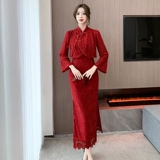 Вечернее платье, бордовое ципао, свадебное платье, зимний лонгслив, подходит для подростков, китайский стиль