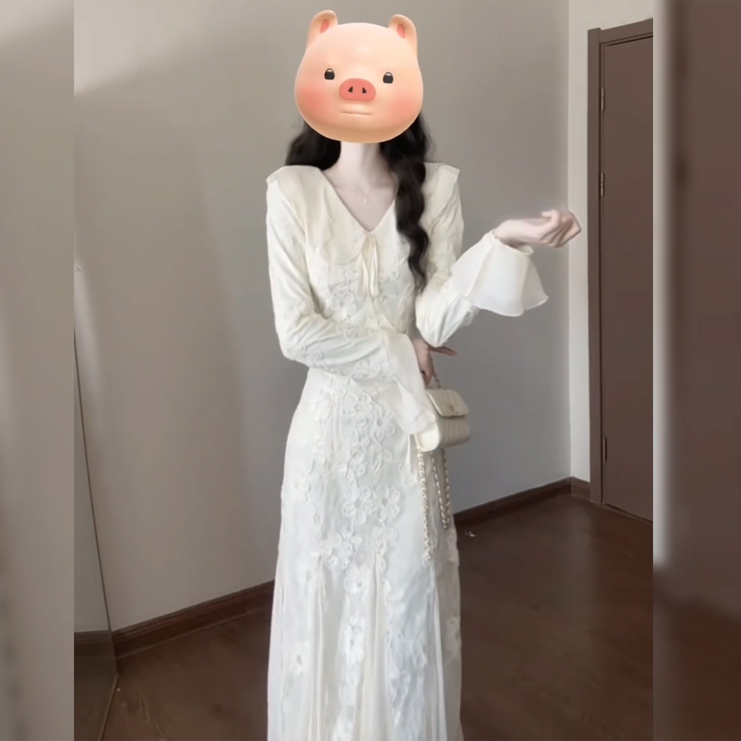 쉬 알고있다. 의미 프랑스식 V넥 레이스 긴팔 여성 드레스 가을 몸매 가꾸기 품격 인어 꼬리 스커트 롱 스커트 연례 회의 예복 상세 이미지 3