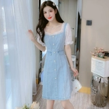 Летнее джинсовое платье, летняя одежда, приталенный корсет, французский стиль, изысканный стиль, коллекция 2022, подходит для подростков