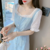 Летнее джинсовое платье, летняя одежда, приталенный корсет, французский стиль, изысканный стиль, коллекция 2022, подходит для подростков