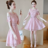 Летнее свежее кружевное платье, мини-юбка, приталенный корсет, юбка, сезон 2021, в корейском стиле, короткий рукав