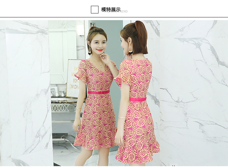 Mùa hè 2018 mới của phụ nữ Hàn Quốc khí chất V-cổ ren đầm nữ Slim mỏng thời trang váy ngắn tay A-line váy chữ a công sở