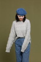 It is natural and blue to be a)  2022S S very loose and soft alpaca fur round collar knit twisted hollowed-out sweater