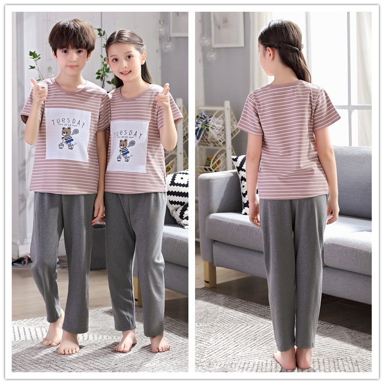 Boy con bộ đồ ngủ bé trai mùa hè ngắn tay quần cotton phần mỏng lớn Tong Chunqiu bông tracksuit phù hợp đồ bơi trẻ em quần rời