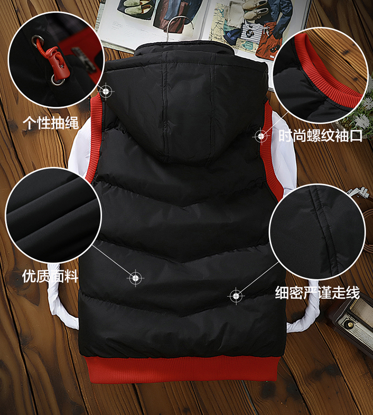 Mùa thu đông xã hội thanh niên cotton vest nam dày xuống áo trùm đầu cotton kích thước lớn áo vest nam ao ghi le