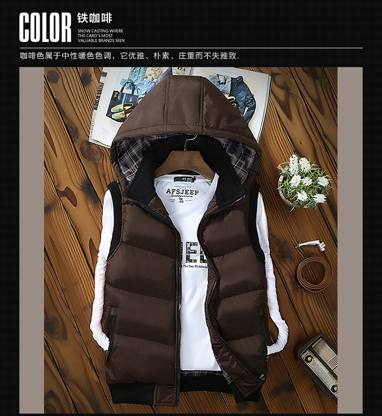 Mùa thu đông xã hội thanh niên cotton vest nam dày xuống áo trùm đầu cotton kích thước lớn áo vest nam ao ghi le