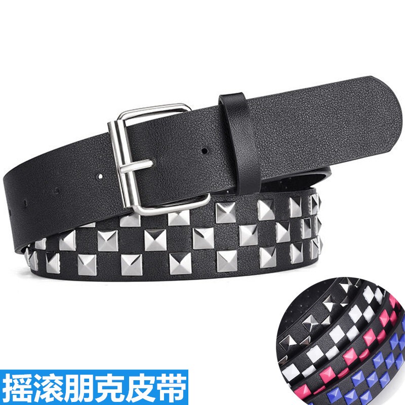 Street Rock Retro Punk Functional Studded Unisex Leather Belt Versatile Denim Personalized Trendy Pin Buckle Decorative Belt