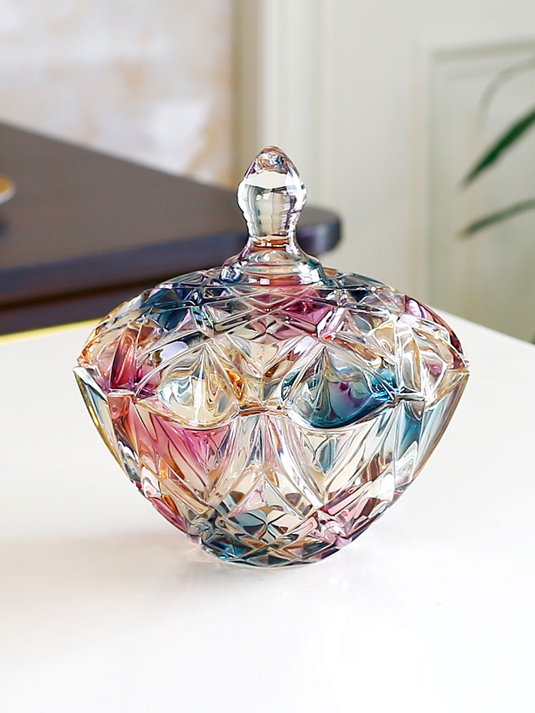European crystal glass candy jar with lid Household storage jar Sugar jar Creative snack storage candy box Small exquisite