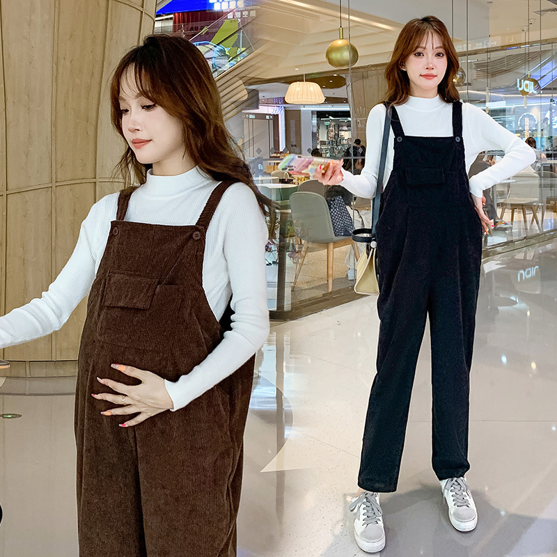 2025 New Maternity Overalls Set for Spring and Autumn, Corduroy Outerwear, Plus-Size Jumpsuit, Two-Piece Set for Petite Women