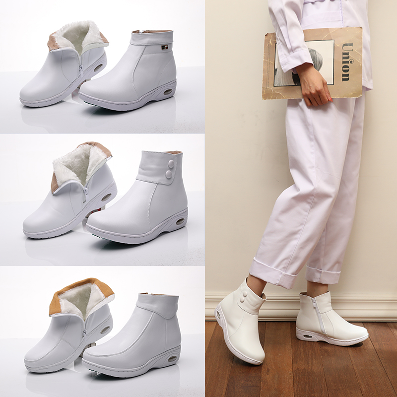 Nurse cotton shoes women's fleece winter warm non-slip air cushion soft bottom not tired feet white short boots flat bottom thick bottom increased