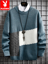 Playboy round neck sweater mens autumn and winter thickened trend new mens bottoming knitwear coat