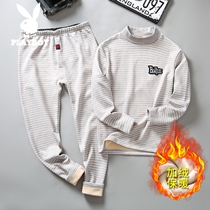 Playboy winter thermal underwear men plus velvet padded high collar young students cotton sweater autumn trousers set