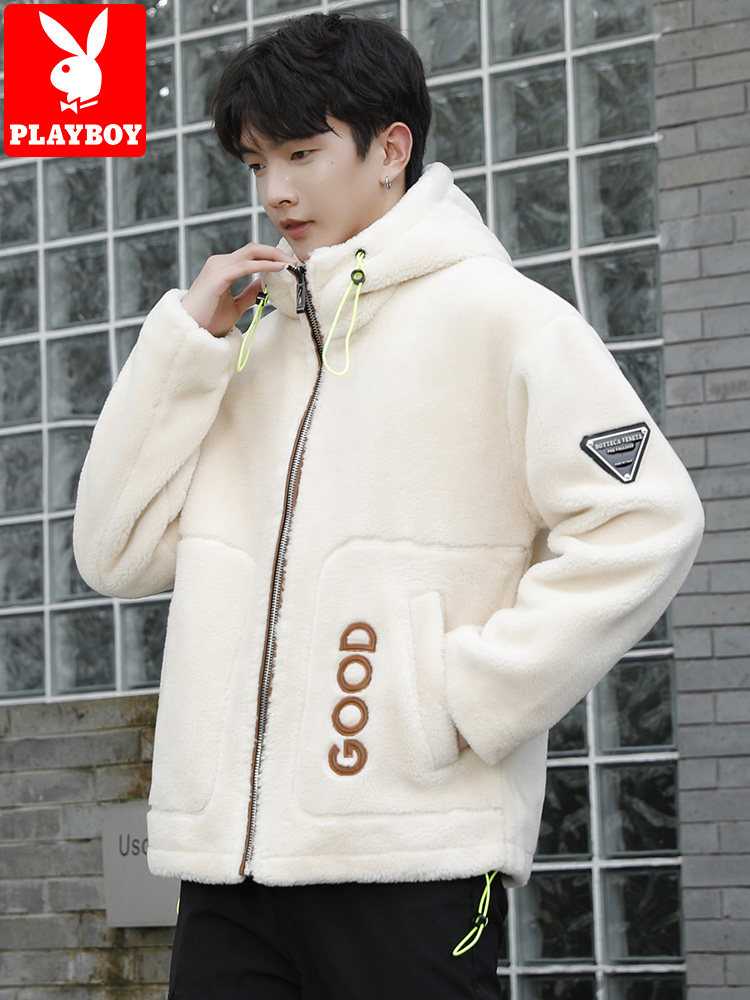 Playboy lamb fleece jacket men's 2021 new autumn and winter tide brand polar fleece padded winter coat men