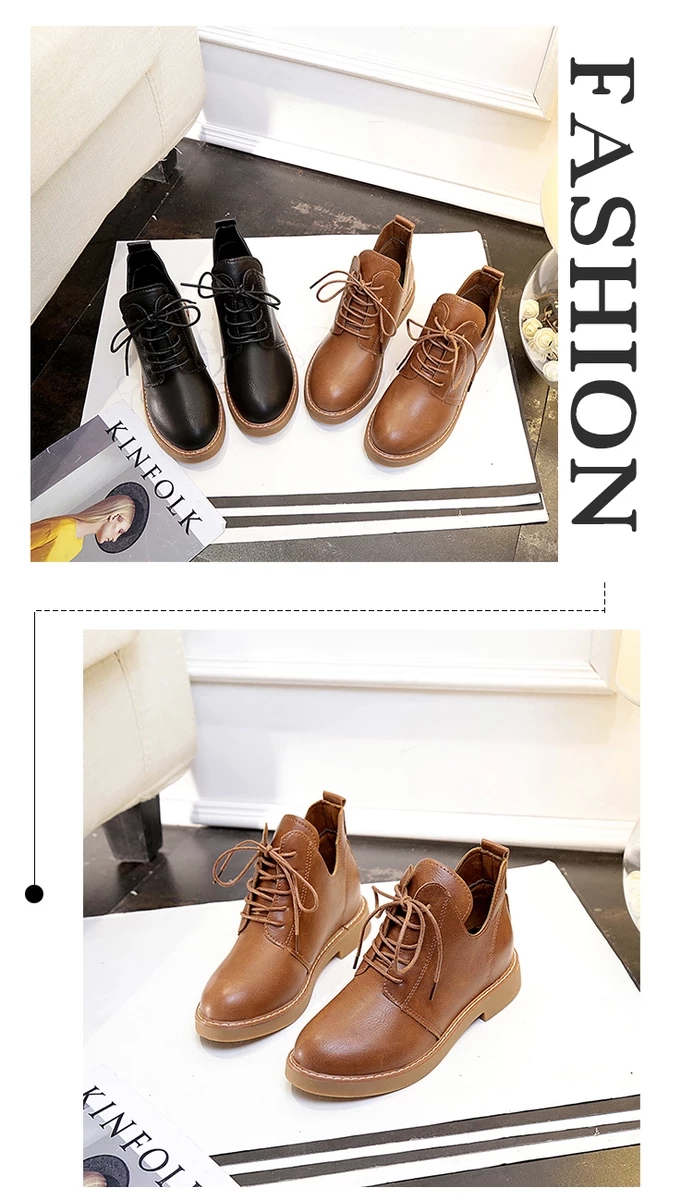 Giày bốt đế bằng nữ lớn Đông 2018 xuân và thu mới boot nữ cao cổ