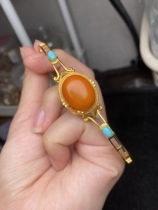 Pure natural beeswax bracelet Russian material European style versatile and fashionable chicken fat yellow full honey 925 silver inlaid fidelity