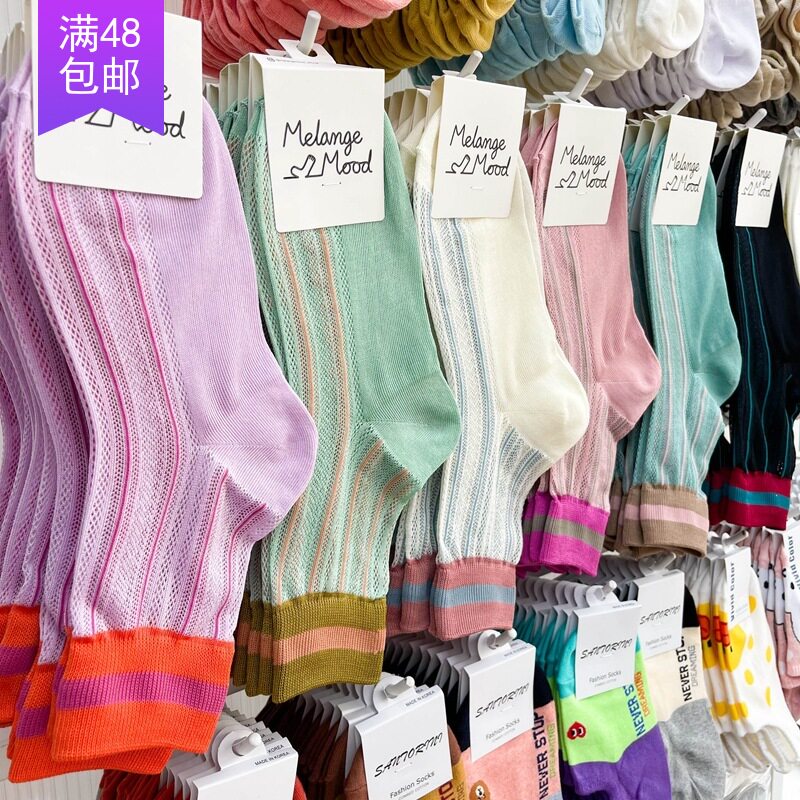 South Korea's new Dongdaemun imported women's socks summer thin vertical stripes color matching striped mesh tide medium tube women's socks