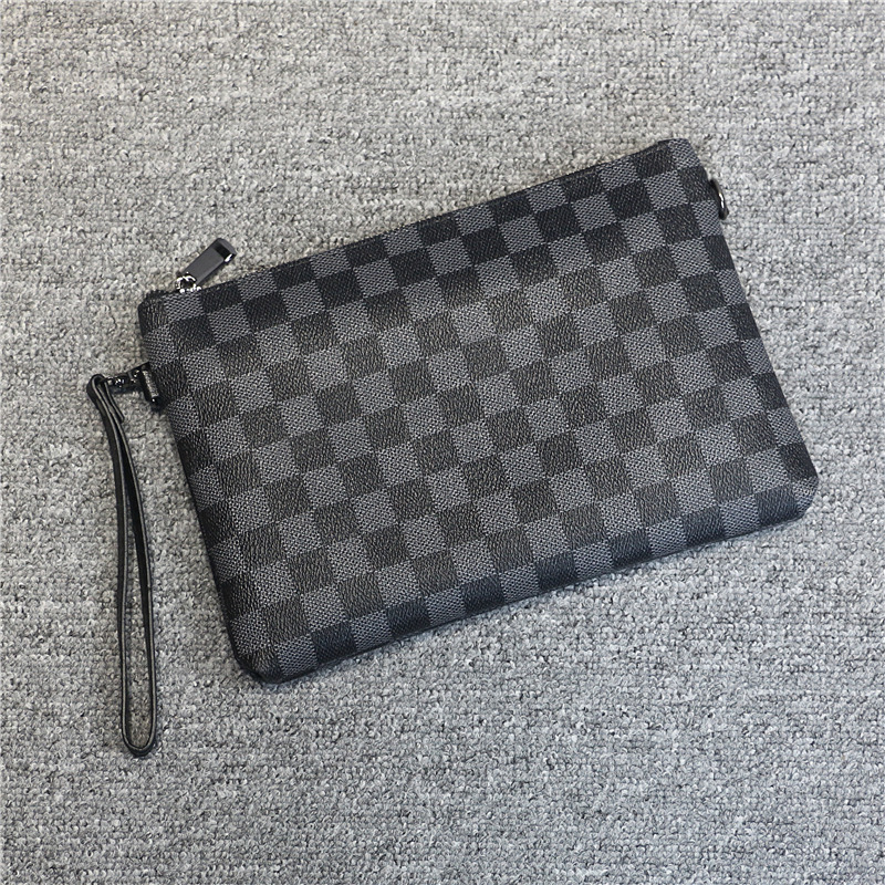 Men's handbag Korean version 2020 new trend plaid clutch soft leather fashion casual small satchel shoulder bag mobile phone bag