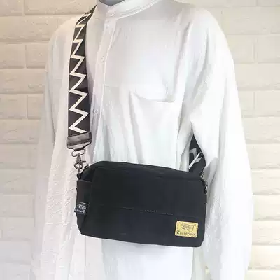 Tide brand shoulder bag men's Korean version of men's and women's crossbody bag canvas wear-resistant casual bag fashion simple small square bag horizontal