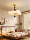 French Mid-Century Style Bedroom Chandelier, Solid Wood Fabric Room Lamp, High-End Retro Creative Art Lotus Leaf Dining Room Lamp