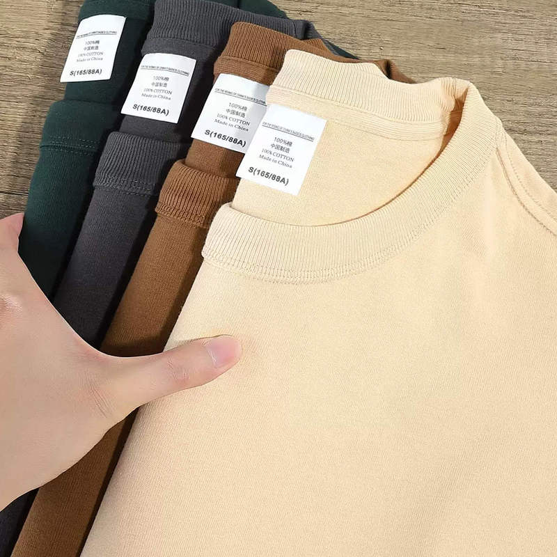 Three-Needle 300g Heavyweight Pure Cotton Short-Sleeve T-Shirt for Men and Women, Pure White American-Style Loose Half-Sleeve Base Shirt