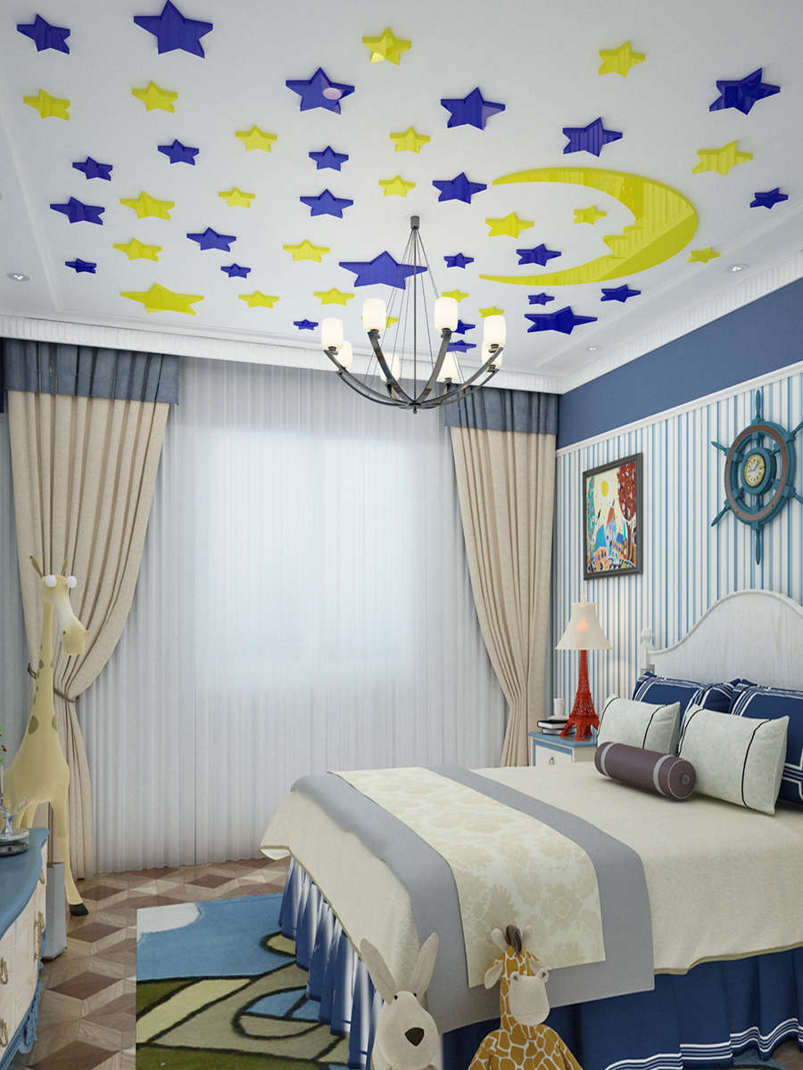Ceiling sticker house Hanging ceiling transformation Star moon wall decoration sticker art Children's room decoration Bedroom creativity