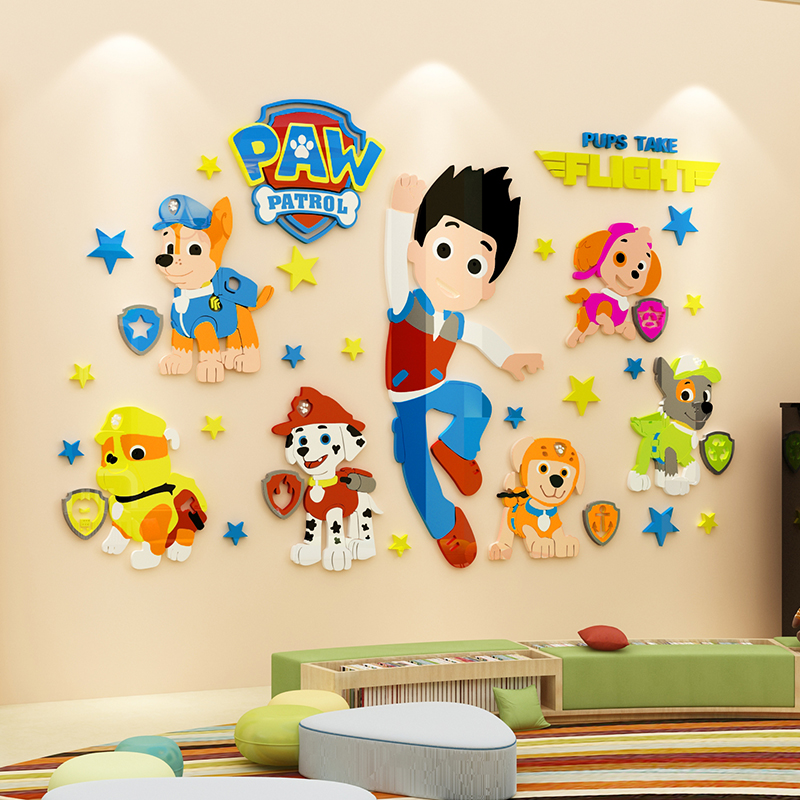 Barking Team 3D three-dimensional wall sticker Children's room Bedroom bed decoration Cartoon creative decoration Acrylic