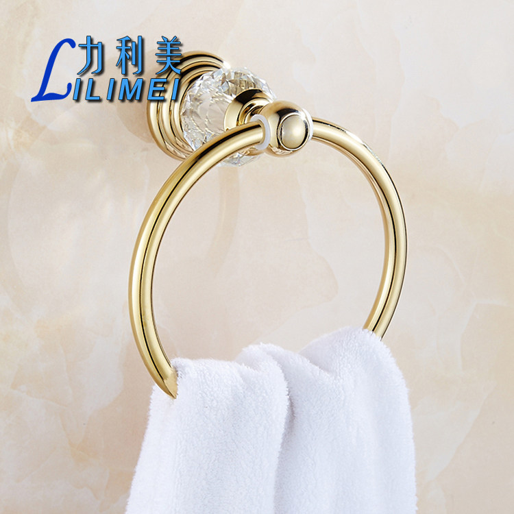 Free punching European style crystal towel ring ring towel rack gold towel ring antique bathroom towel hanging ring nail-free