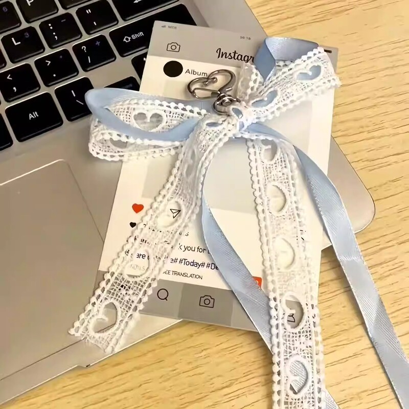 Ribbon Bow Backpack Pendant Lace Heart Satin Ribbon Bag Decoration Multi-Element High-Value Cute Keychain