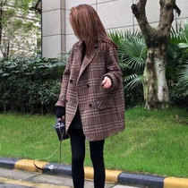 European station plaid double-sided cashmere coat women short double-sided suit loose high-end 100% woolen coat