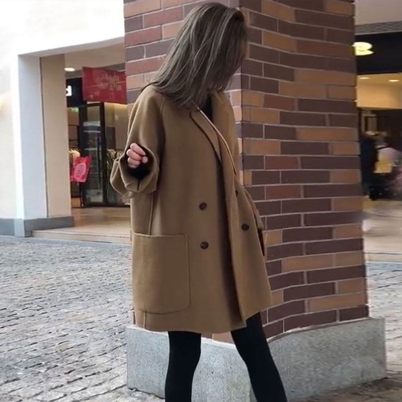 European Station Bifacial Cashmere Dresses Woman Short green Two-sided, Loose High-end Little Fur Coats