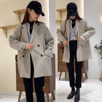 Rice gray double-sided cashmere coat womens short European double-sided suit spring new student High-end woolen coat
