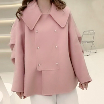 Pink doll collar double-sided cashmere coat womens short small double-faced 2021 New woolen jacket