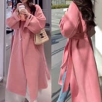 European double-sided cashmere coat womens long suit collar double-sided flared sleeve high-end big-name woolen coat