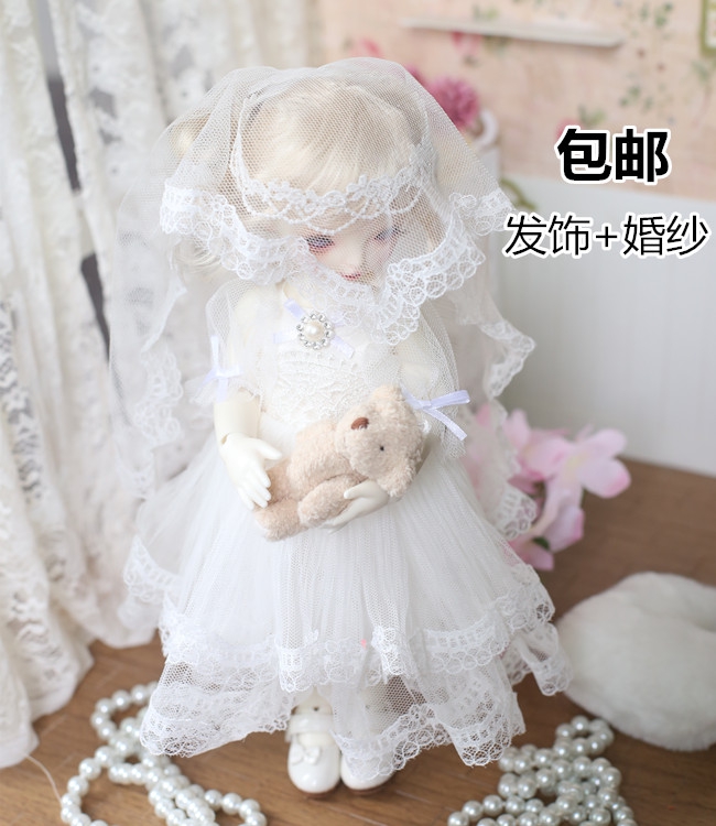()BJD YOSD6-point baby clothes wedding dress dress white lace veil painting gem