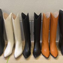  Pointed western cowboy boots womens high boots inner increase small knee boots womens real leather knight boots riding boots