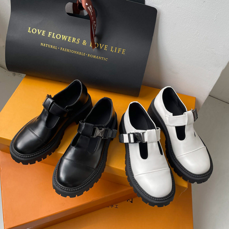 mona with muffin thick bottom Mary Jane shoes 2021 new leather round head vintage white small leather shoes women's single shoes