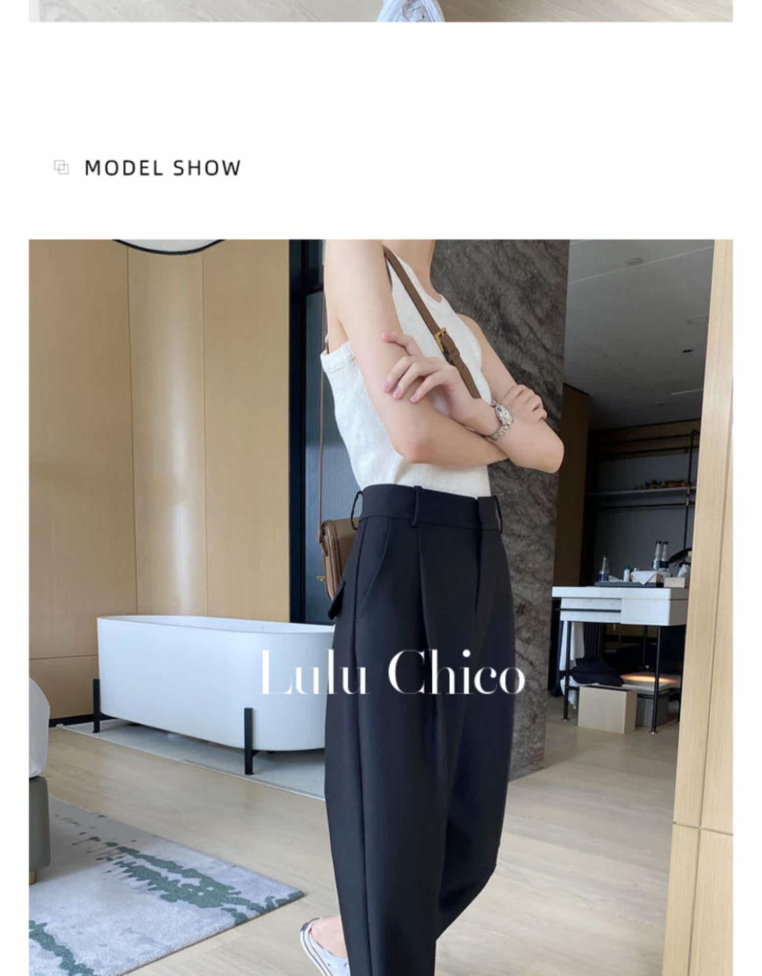 Black high-waisted straight-leg suit pants for women in the autumn of 2022, petite loose fringed 9-inch casual pants for women pic 6