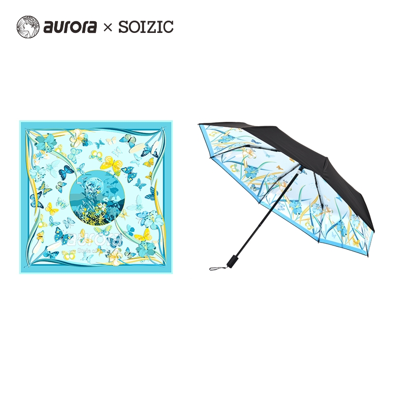 奥罗拉aurora*SOIZIC 仲夏夜之梦 真丝中方巾 66×66cm+艺术晴雨伞套装