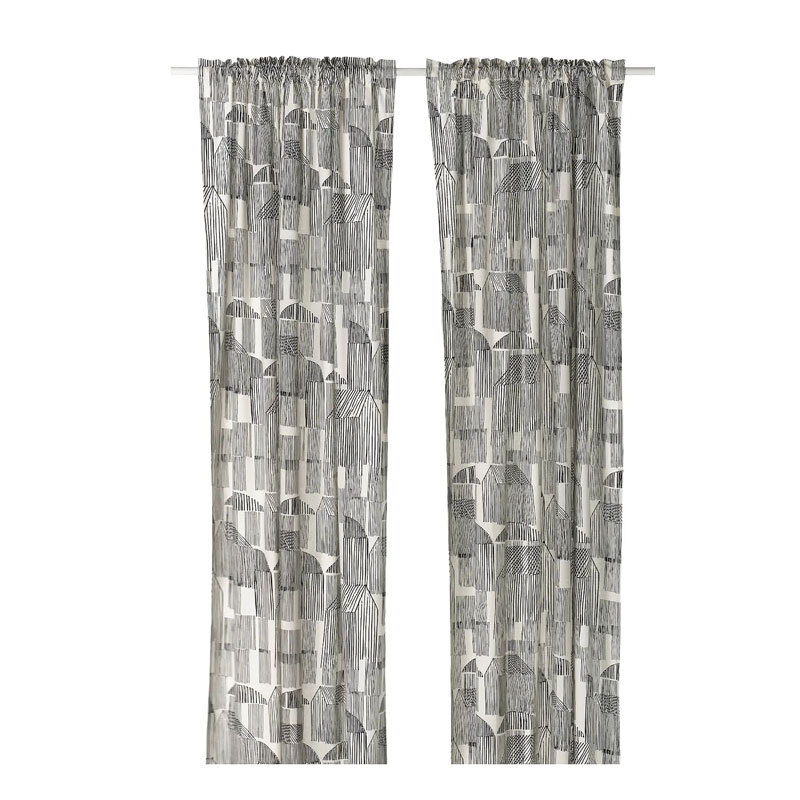 Ikea Tepelfri Semi-Blackout Curtains, Black and White Pinstripes, New Curtains, Cotton and Linen Blend Curtains