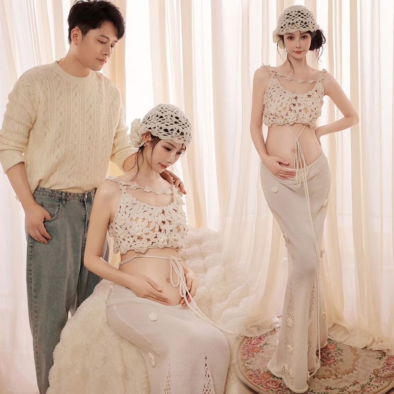 Photo Studio New Three-Dimensional Flower Crochet Knit Set Maternity Photo Shoot Sweet and Simple Home Indoor Photography Clothing Photo Studio New Three-Dimensional Flower Crochet Knit Set Maternity Photo Shoot Sweet and Simple Home Indoor Photography Clothing
