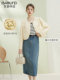 [Yunhu]Gauze Fabric Chanel-Style Jacket for Women, New Spring and Autumn Dopamine Round-Neck Yellow Short Jacket