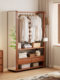 Clothes Rack with Full-Length Mirror, Integrated Solid Wood Coat Rack, Multifunctional Bedroom Floor-Standing Home-Use Movable Dressing Mirror Storage Rack