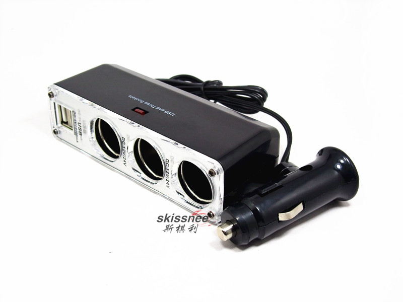 3.1A Dual USB Car Phone Charger, One Cigarette Lighter Adapter, Three Sockets, 3-Hole Car Charger